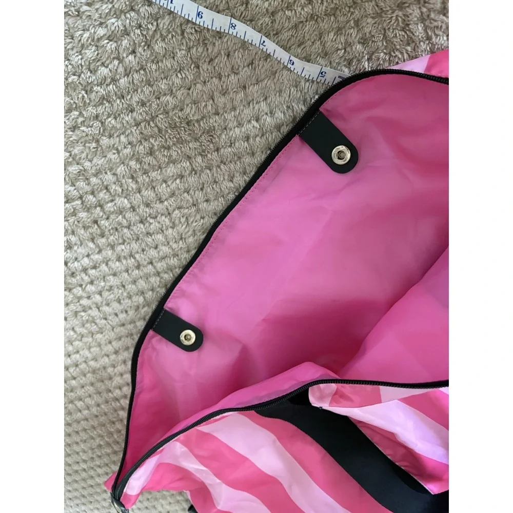 Victoria's Secret Black Pink Stripe Weekender, Make Up Bag And Umbrella Set Bags